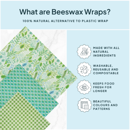 Nature Bee Beeswax Wrap Variety Set – Green (3-Pack, Handmade in Canada) - Image 2