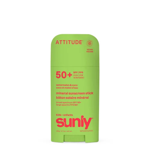 Close-up of applying ATTITUDE mineral sunscreen stick in watermelon coco