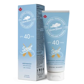 A tube of Green Beaver SPF 40 Sport Mineral Sunscreen on a white background