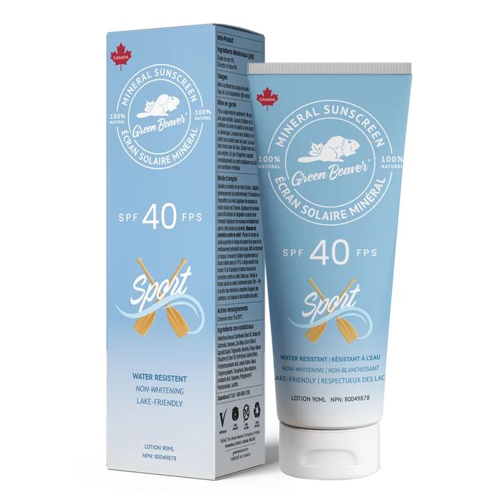 Mineral Sunscreen - SPF 40 Sport Green Beaver A tube of Green Beaver SPF 40 Sport Mineral Sunscreen on a white background