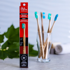 Eco-friendly natural wood toothbrush made from Canadian maple