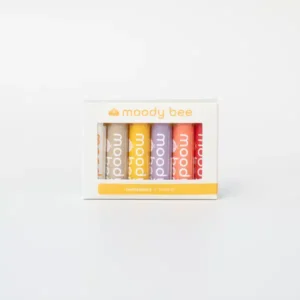 Natural beeswax lip balm bestseller set by Moody Bee showing 6 tubes