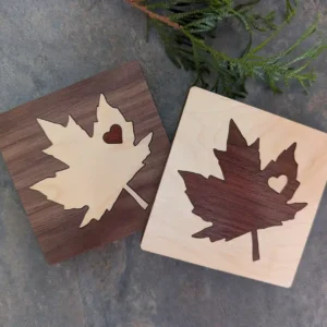 Foxwood Gifts Canada – Maple Leaf Wood Inlay Coaster (2 pack)