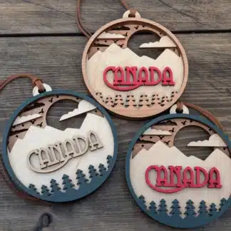 Foxwood Gifts Canada – 3D Wood Ornament (Layered Souvenir Mountains, Christmas)