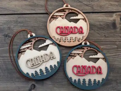 Foxwood Gifts Canada – 3D Wood Ornament (Layered Souvenir Mountains, Christmas)