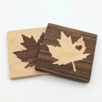 Set of two Foxwood Gifts Canada Maple Leaf Wood Inlay Coasters