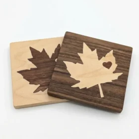 Set of two Foxwood Gifts Canada Maple Leaf Wood Inlay Coasters