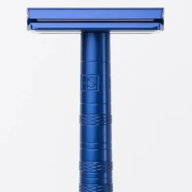 Henson AL13 Safety Razor in Aircraft Aluminum standing upright on a plain white background