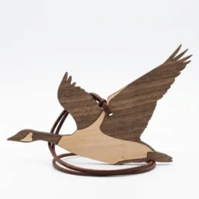 Engraved maple wood Canada Goose ornament by Foxwood Gifts hanging by twine