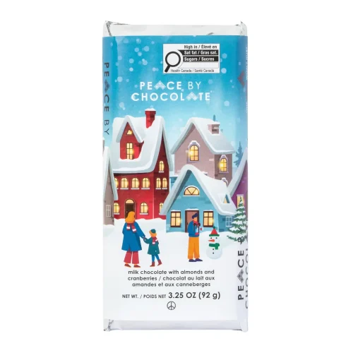 Peace by Chocolate Milk Chocolate Almonds Cranberries 92g Holiday Bar – Made in Nova Scotia