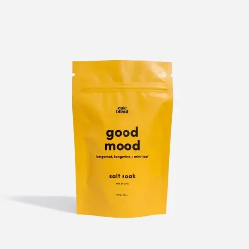 Epic Blend Good Mood Salt Soak bag with bergamot and spearmint essential oils