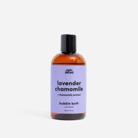 Epic Blend Lavender Chamomile Bubble Bath bottle with calming botanical branding