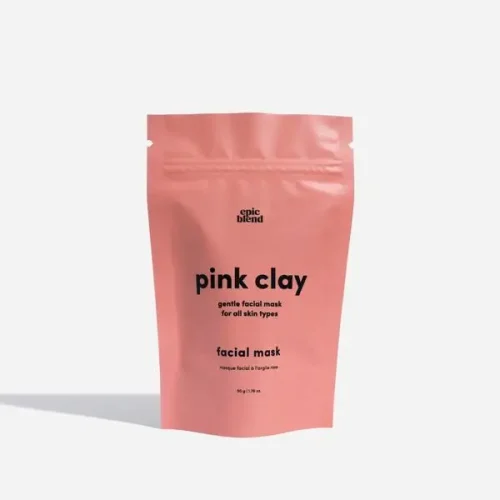 Epic Blend Pink Clay Facial Mask jar with botanical branding