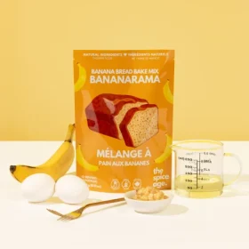 The Spice Age Bananarama Banana Bread Mix pouch on a kitchen counter