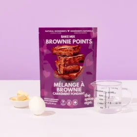 The Spice Age Fudgy Brownie Mix pouch on a kitchen counter
