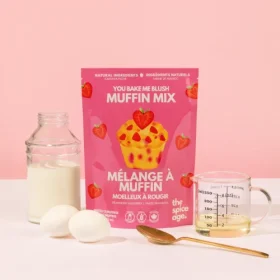 The Spice Age You Bake Me Blush Muffin Mix pouch on a kitchen counter
