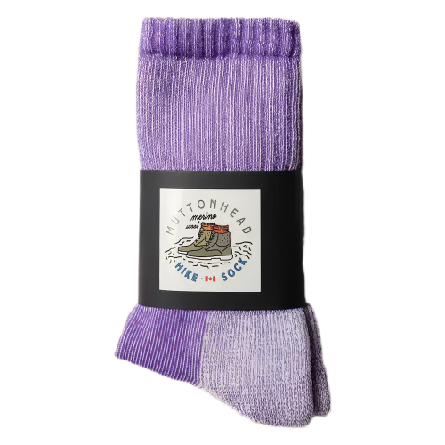 Pair of texturized purple and grey Muttonhead Merino Mountain Hiking Socks in Purple Marl