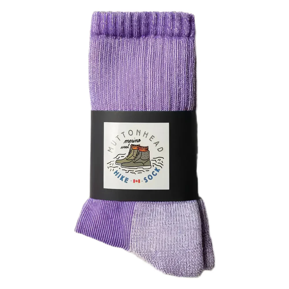3cc61724-ede7-4a42-9c9c-3177d3cf8477 Pair of texturized purple and grey Muttonhead Merino Mountain Hiking Socks in Purple Marl