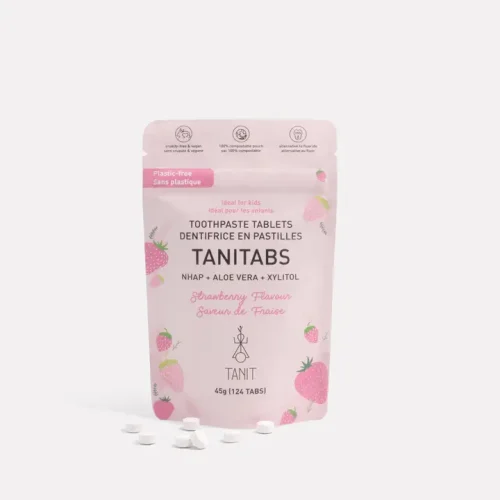 Eco-friendly toothpaste tablets in compostable refill pouch