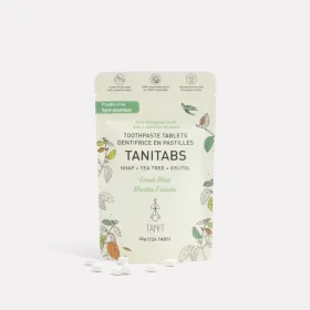 Eco-friendly toothpaste tablets in compostable refill pouch