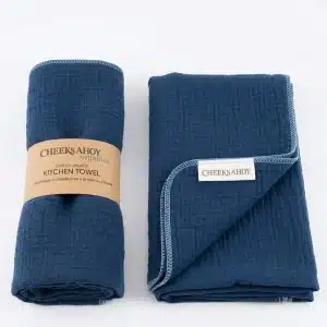 Cheeks Ahoy Cotton Muslin Kitchen Towels folded and rolled