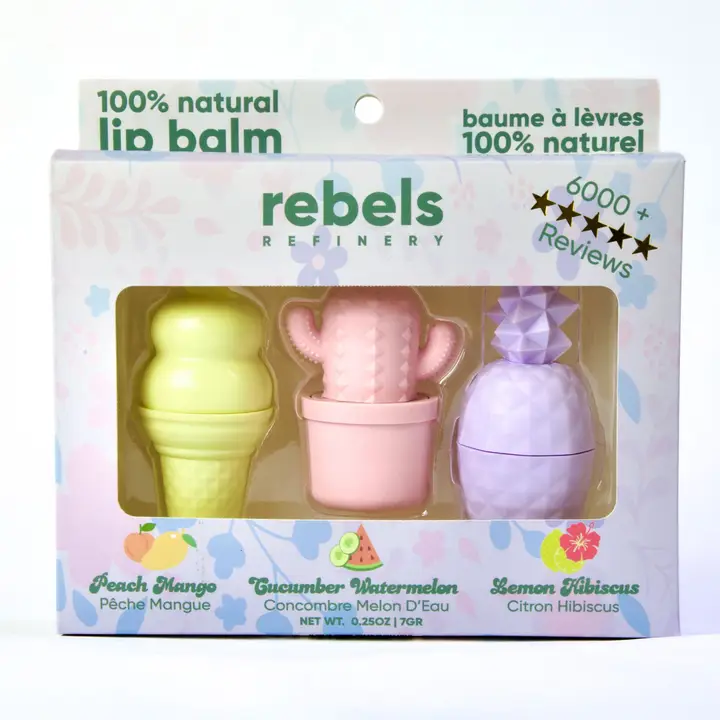 Rebels Refinery Mixed Lip Balm Gift Set with cactus and pineapple shapes
