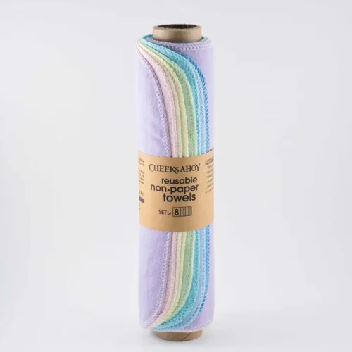 Shop the Cheeks Ahoy Reusable Paper Towel Roll. 8pk of pre-rolled cotton towels made from 100% flannel. Plastic-free & made in Canada.