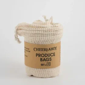 Cheeks Ahoy Produce Bags set of 2 organic cotton mesh with drawstring