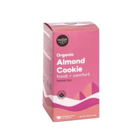 Sachets pyramidaux et boîte de tisane bio Tealish saveur biscuit aux amandes