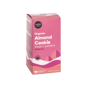 Tealish Organic Almond Cookie Herbal Tea pyramid bags and box