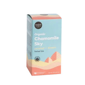 Tealish Chamomile Sky Organic Tea pyramid bags and box