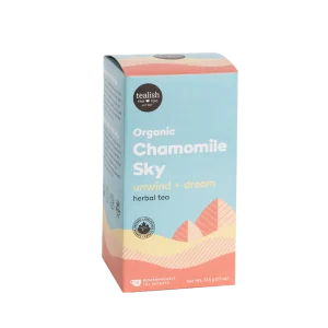 Tealish Chamomile Sky Organic Tea pyramid bags and box
