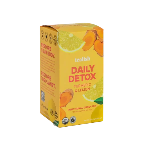 Tealish Daily Detox Functional Green Tea box and sachets