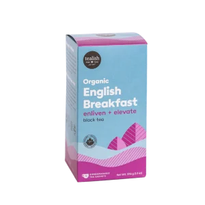 Tealish Organic English Breakfast Tea box and pyramid bags