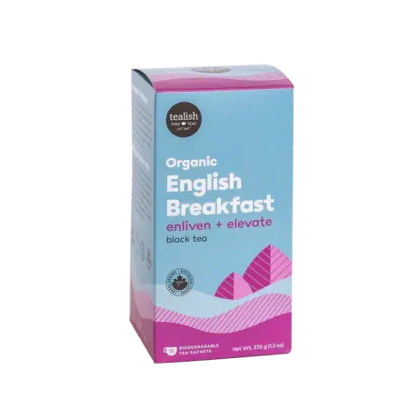 Tealish Organic English Breakfast Tea box and pyramid bags