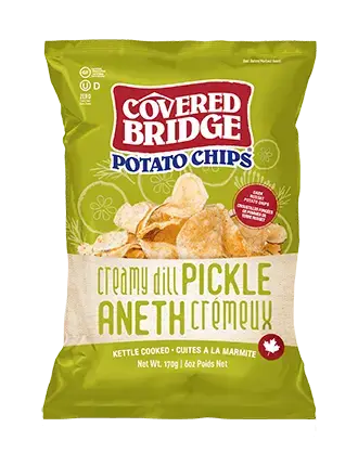 Bag of Covered Bridge Creamy Dill Pickle Potato Chips