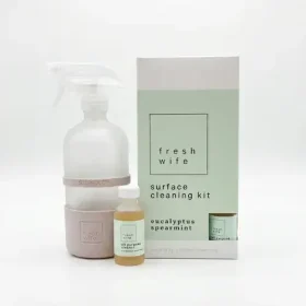 Refillable frosted glass spray bottle with silicone sleeve for natural surface cleaner