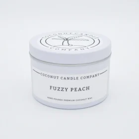 Jar of Coconut Candle Company Fuzzy Peach Candle with minimalist label