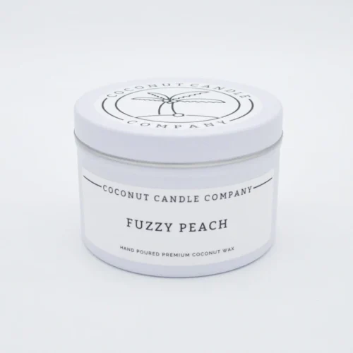Jar of Coconut Candle Company Fuzzy Peach Candle with minimalist label