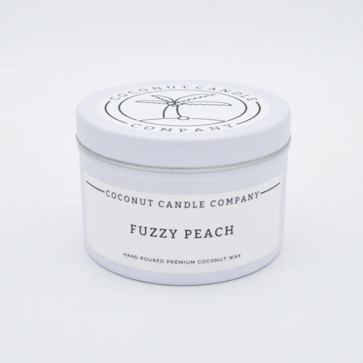 Coconut Candle Fuzzy Peach Jar of Coconut Candle Company Fuzzy Peach Candle with minimalist label