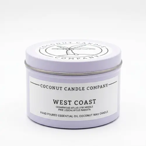 Jar of Coconut Candle Company West Coast Essential Oil Candle with minimalist label