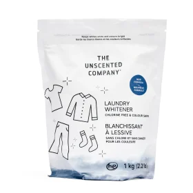Sac de 1 kg de blanchissant à linge The Unscented Co, emballage minimaliste et écologique.