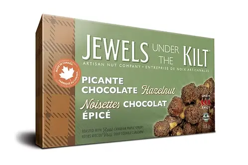 Picante Chocolate Hazelnut by Jewels Under The Kilt Premium Large Box of Jewels Under The Kilt Picante Chocolate Hazelnut artisan nuts