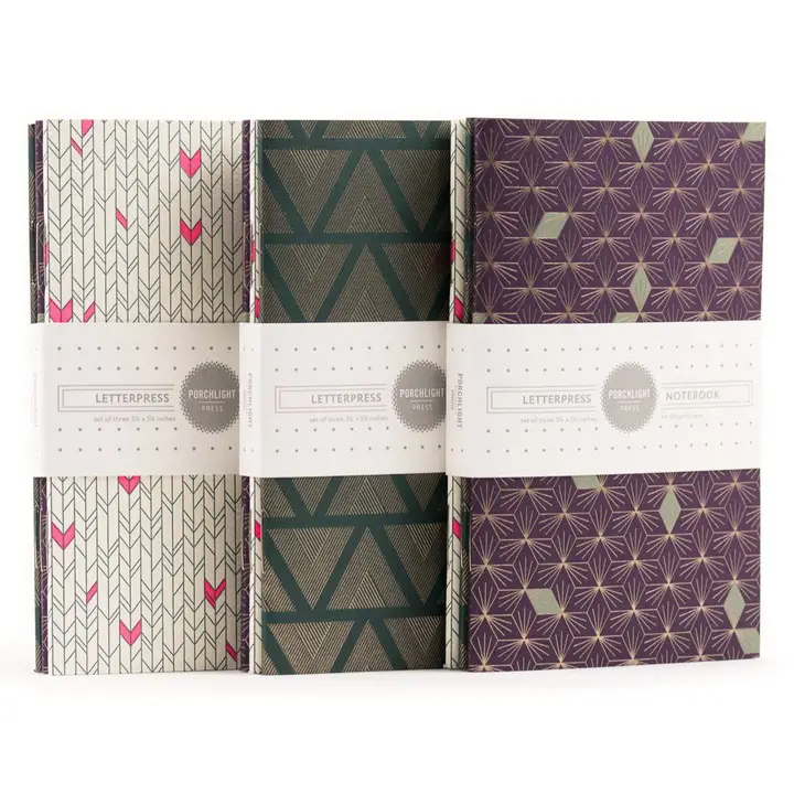 Set of 3 Pocket Letterpress Notebooks - Graphic Foil Set of three Porchlight Press Graphic Series pocket notebooks with bold abstract block designs