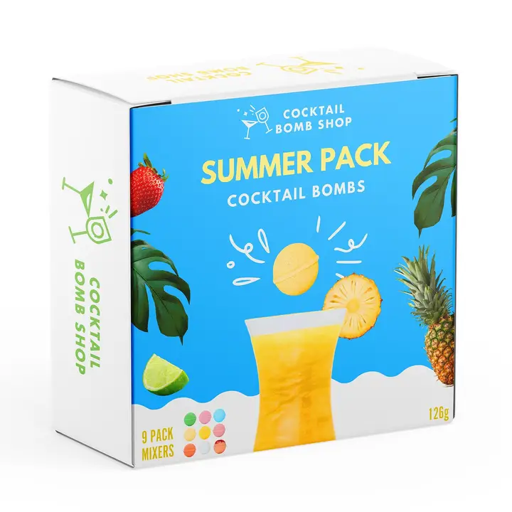Summer Pack Assorted multi pack of Cocktail Bomb Shop Summer drink bombs in bright seasonal retail packaging