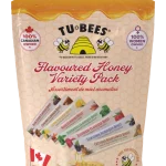 TuBees Honey Variety Pouch containing eight distinct flavored mini honey squeeze packs