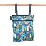 Colibri reusable fabric double duty wet bag zipped shut showing the hanging snap straps