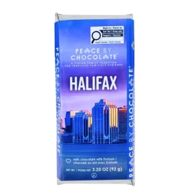 Peace by Chocolate 92g Halifax Milk Chocolate with Pretzels Bar on a plain white background