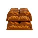 Close-up of a broken Astro Snacks Bisco Dubai Chocolate Bar showing the creamy cookie butter and kataifi filling against a pure white background