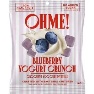 Single bag of OHME! Freeze Dried Blueberry Yogurt Crunch standing against a plain white background